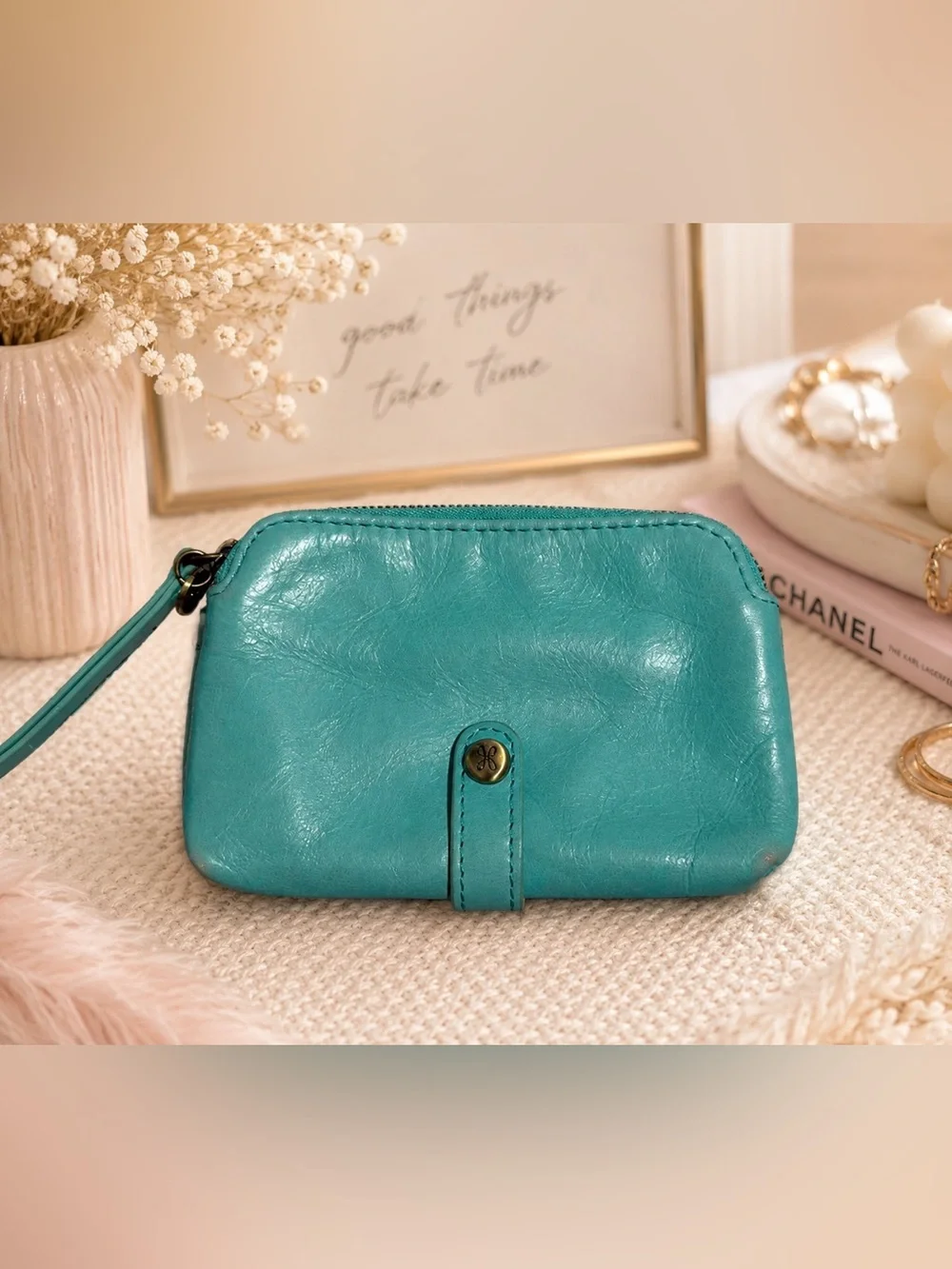 HOBO Teal Leather Wristlet / Wallet #1044